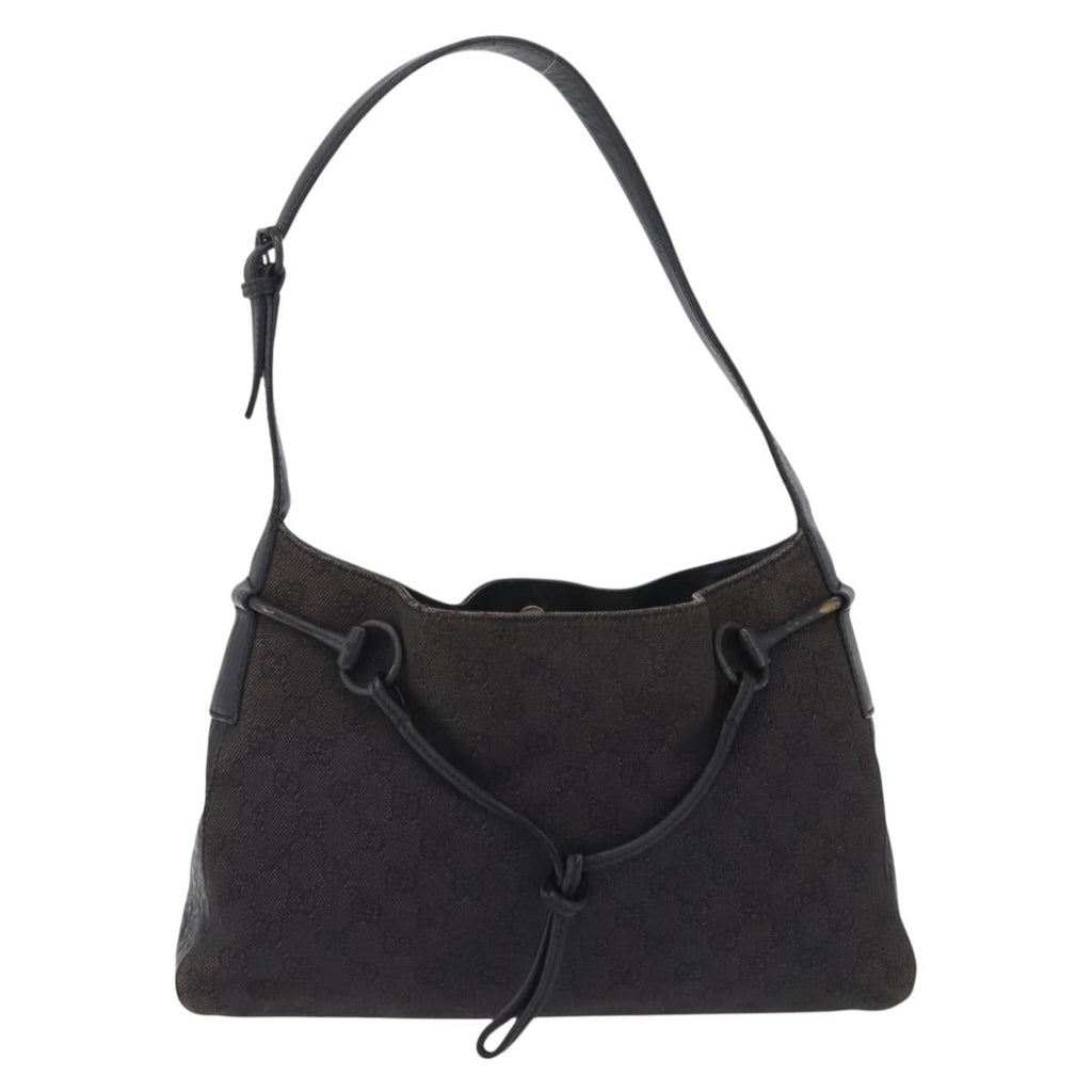 GUCCI GG Canvas Horsebit Shoulder Bag Black 101975 Auth ep16774