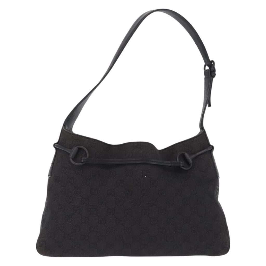 GUCCI GG Canvas Horsebit Shoulder Bag Black 101975 Auth ep16774