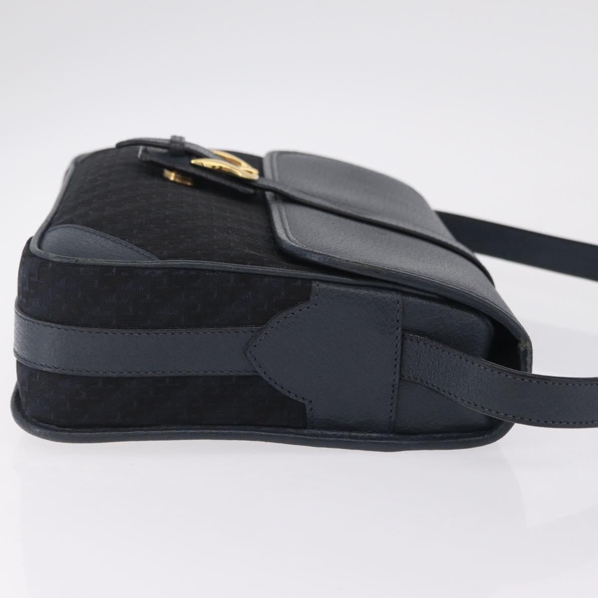 GUCCI Shoulder Bag Canvas Navy Gold Auth ep16775