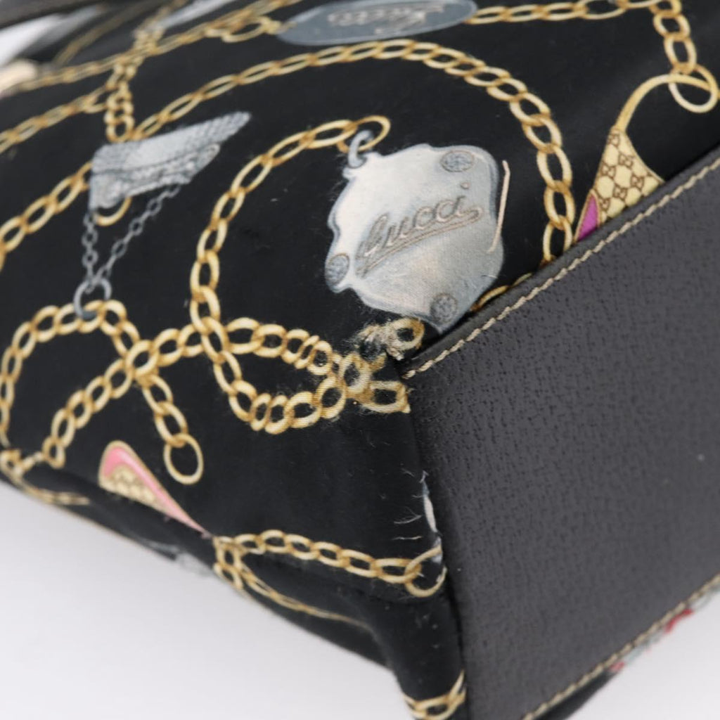 GUCCI Tote Bag Satin Black Gold 253009 Auth ep16818