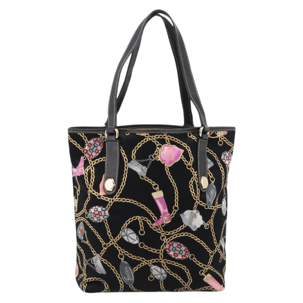 GUCCI Tote Bag Satin Black Gold 253009 Auth ep16818