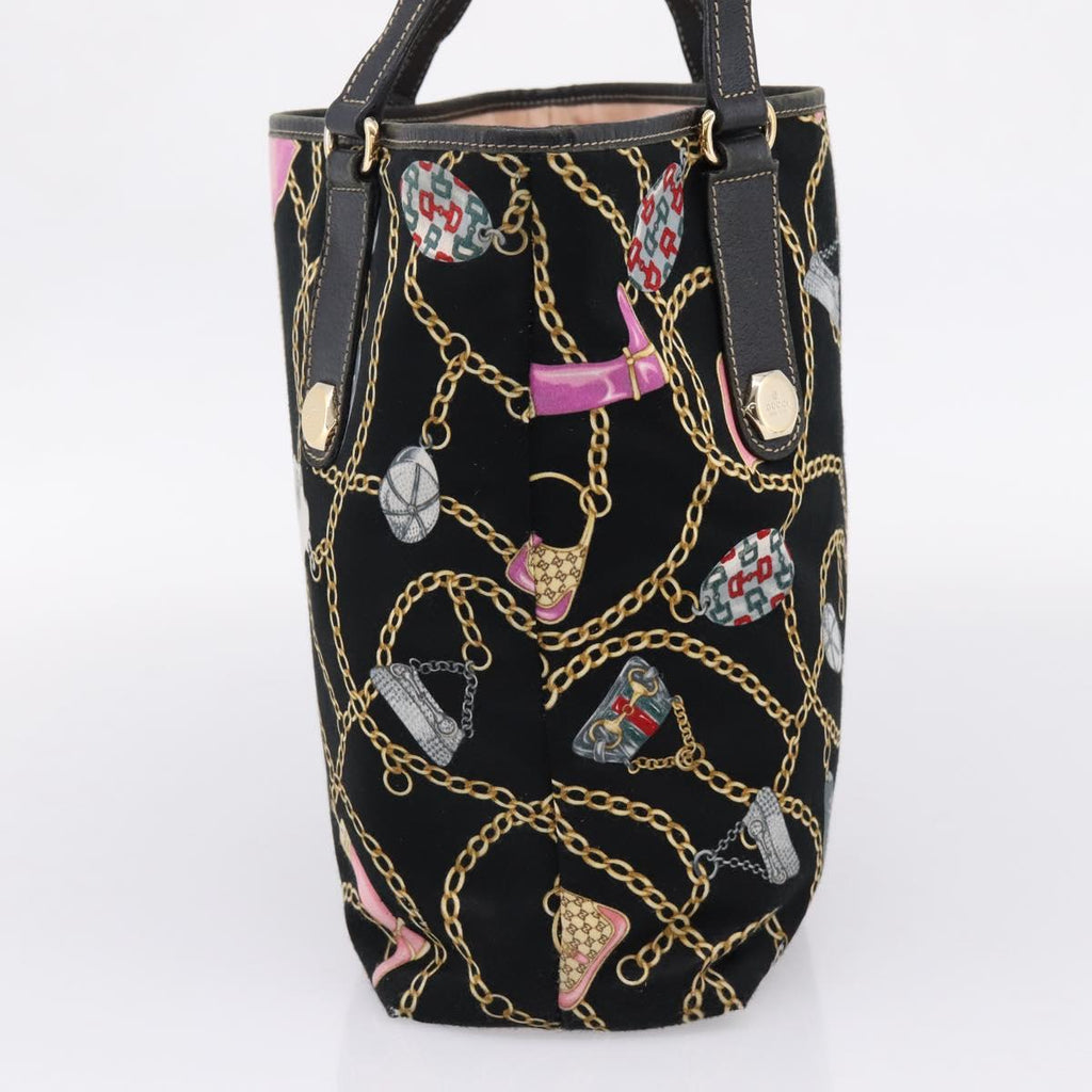 GUCCI Tote Bag Satin Black Gold 253009 Auth ep16818