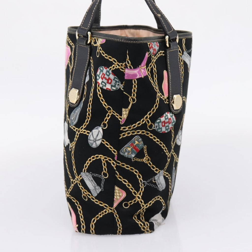 GUCCI Tote Bag Satin Black Gold 253009 Auth ep16818