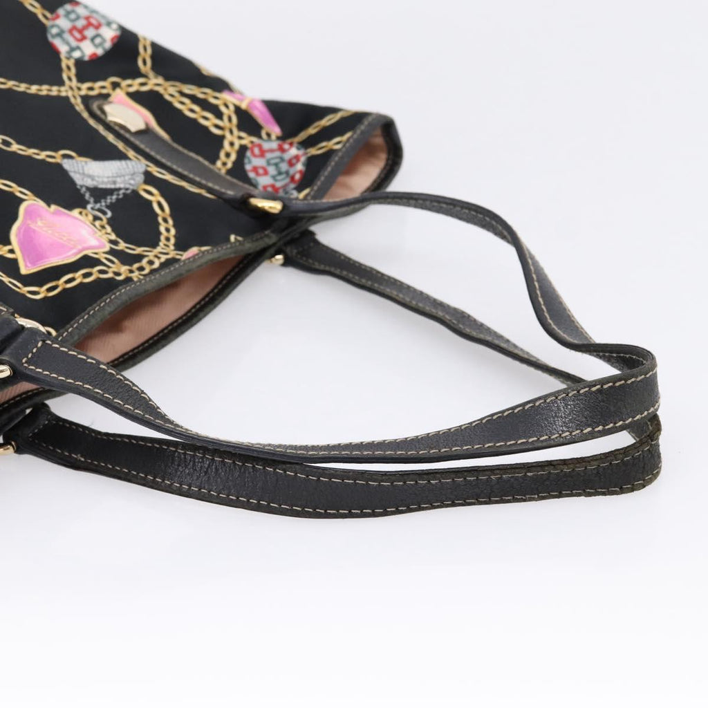 GUCCI Tote Bag Satin Black Gold 253009 Auth ep16818