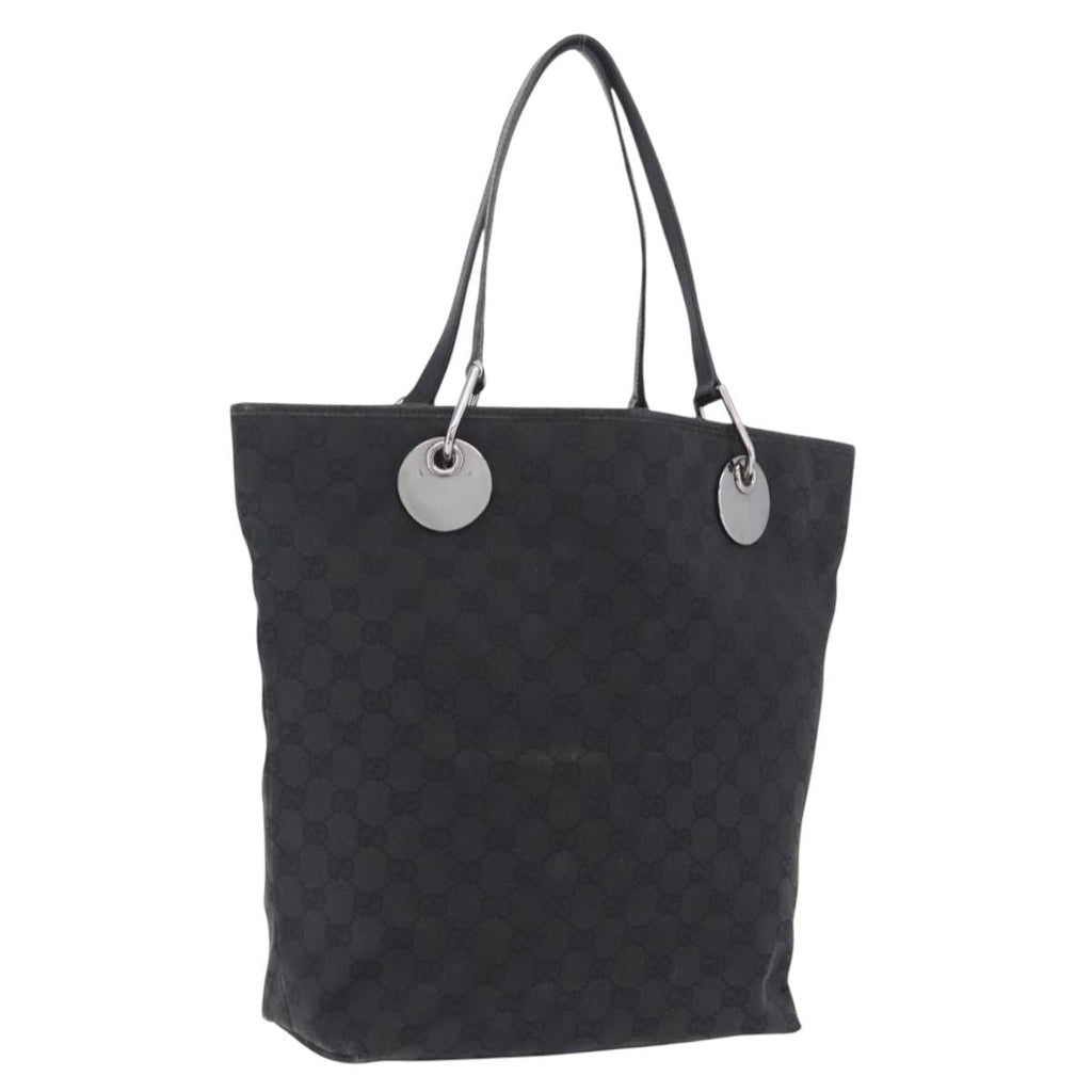 GUCCI GG Canvas Tote Bag Black Silver 120836 Auth ep16908