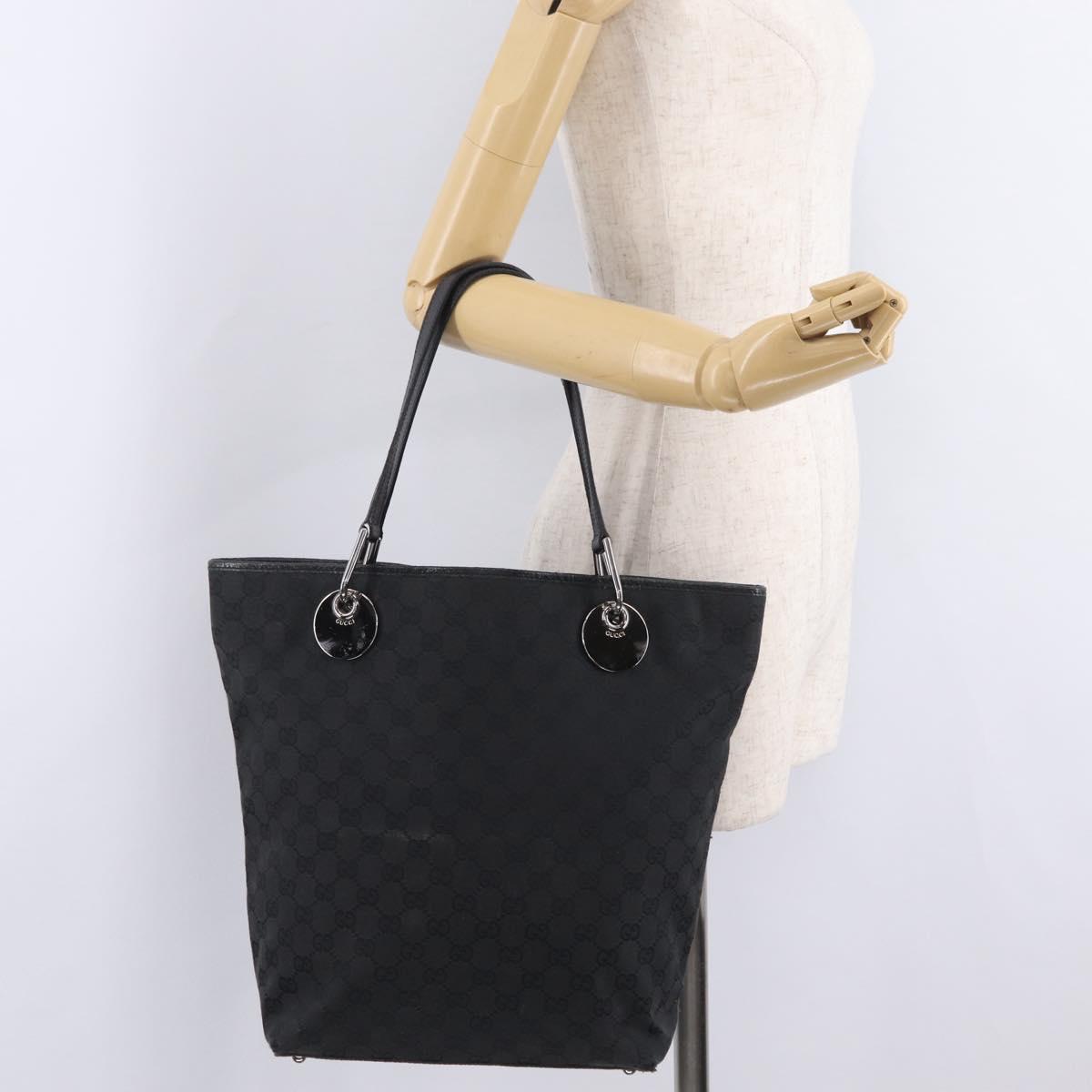 GUCCI GG Canvas Tote Bag Black Silver 120836 Auth ep16908