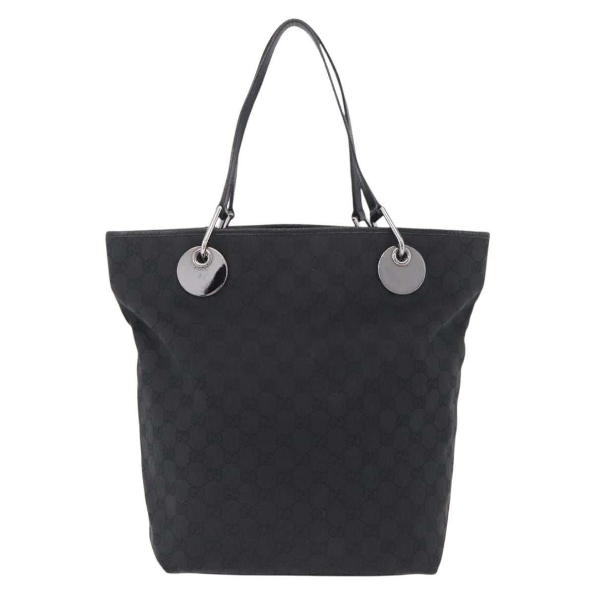 GUCCI GG Canvas Tote Bag Black Silver 120836 Auth ep16908