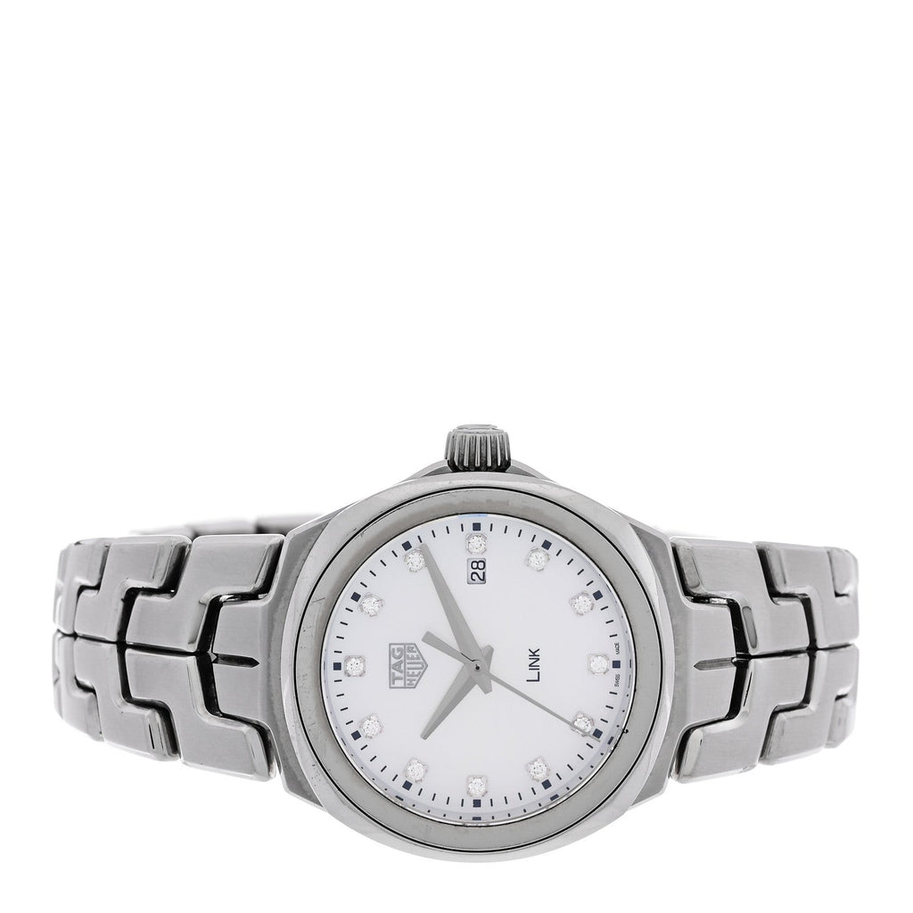 Stainless Steel Diamond Mother of Pearl 32mm Link Quartz Watch WBC1312
