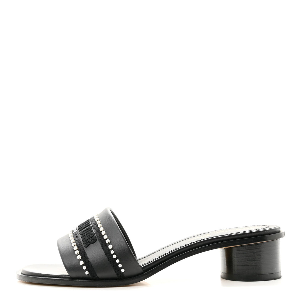 Calfksin Pearl Embroidered Dway 35mm Slide Sandals 35 Black