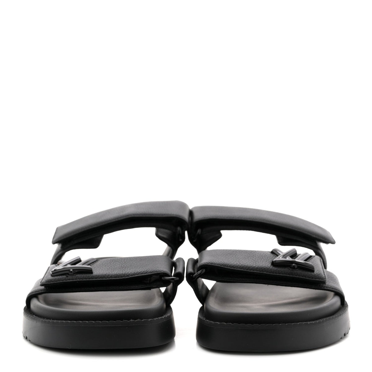 Grained Calfskin Sunset Comfort Flat Sandals 41 Black