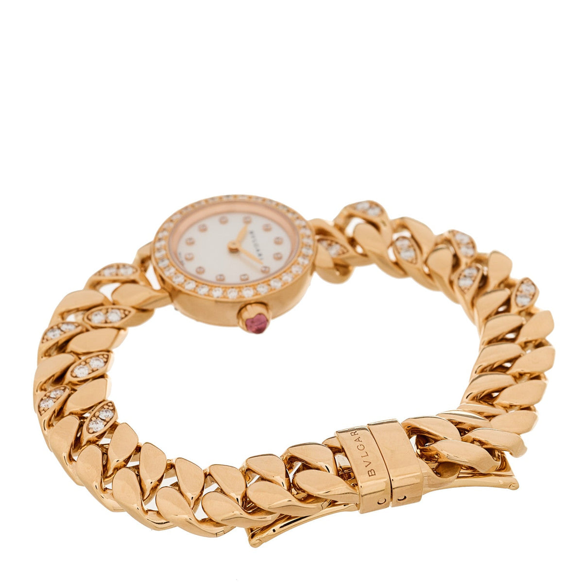 18K Rose Gold Diamond Bezel Mother of Pearl 22mm Piccola Catene Quartz Watch