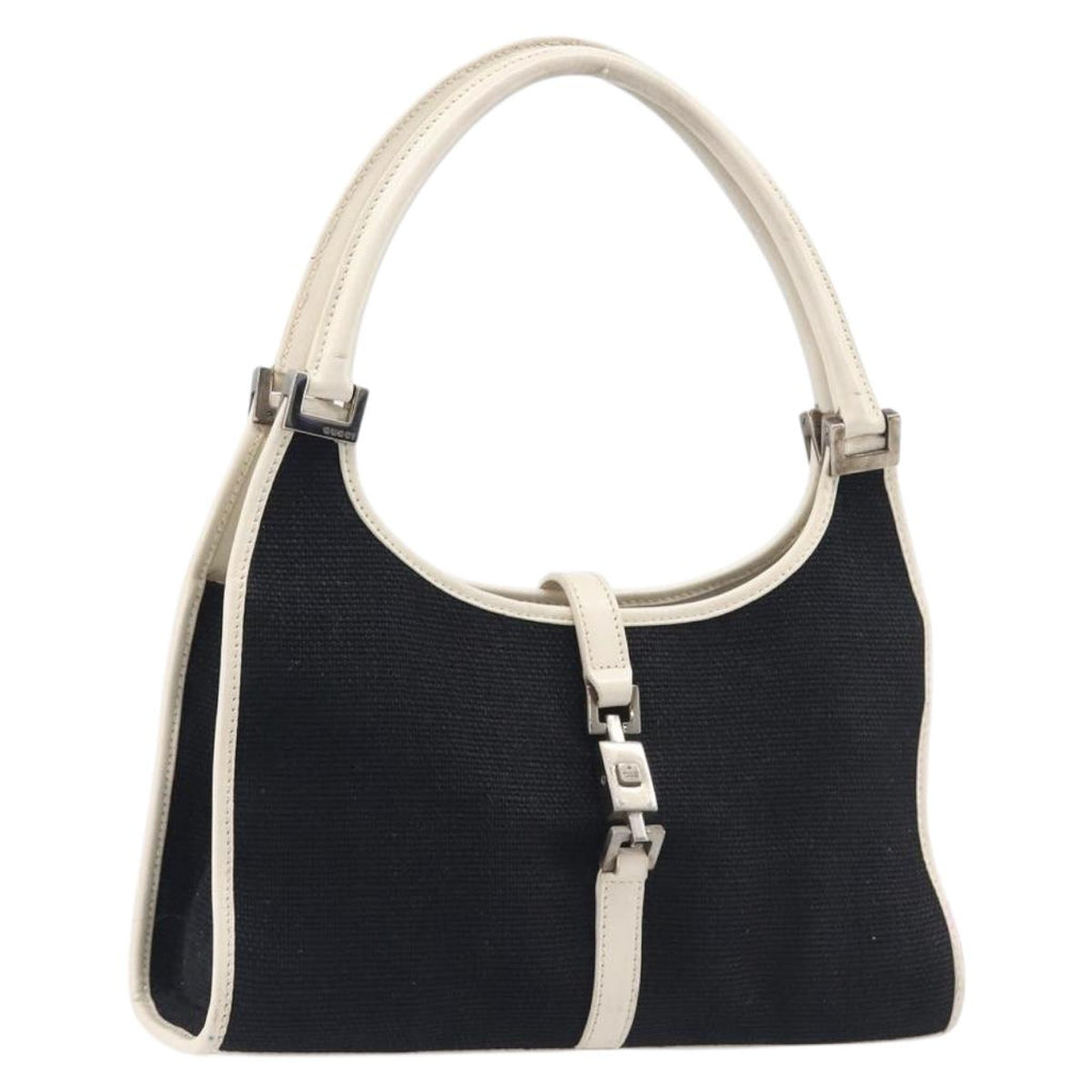 GUCCI Jackie Hand Bag Canvas Black Silver 002 1068 Auth fm5498