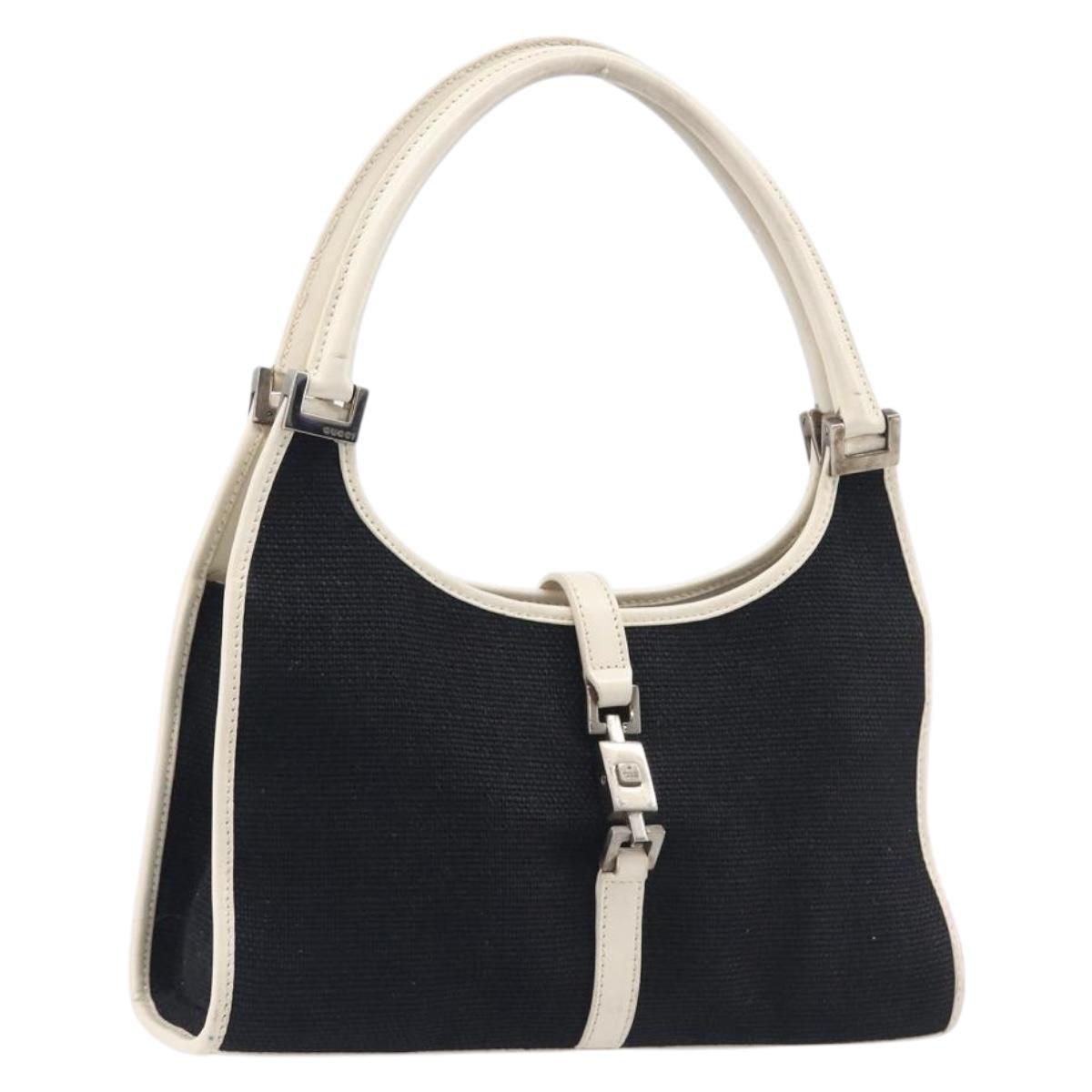 GUCCI Jackie Hand Bag Canvas Black Silver 002 1068 Auth fm5498