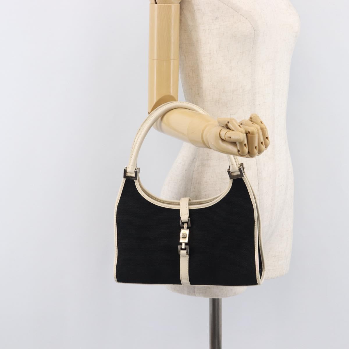 GUCCI Jackie Hand Bag Canvas Black Silver 002 1068 Auth fm5498