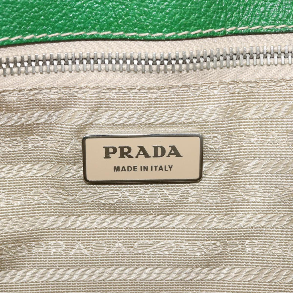PRADA Tote Bag Canvas Beige Green Auth gh2350
