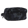 PRADA Clutch Bag Nylon Navy Silver Auth hk4058