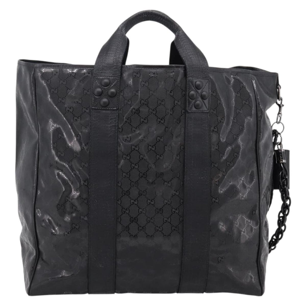 GUCCI GG Implementation Hand Bag PVC Leather Black Silver Auth hk4211A