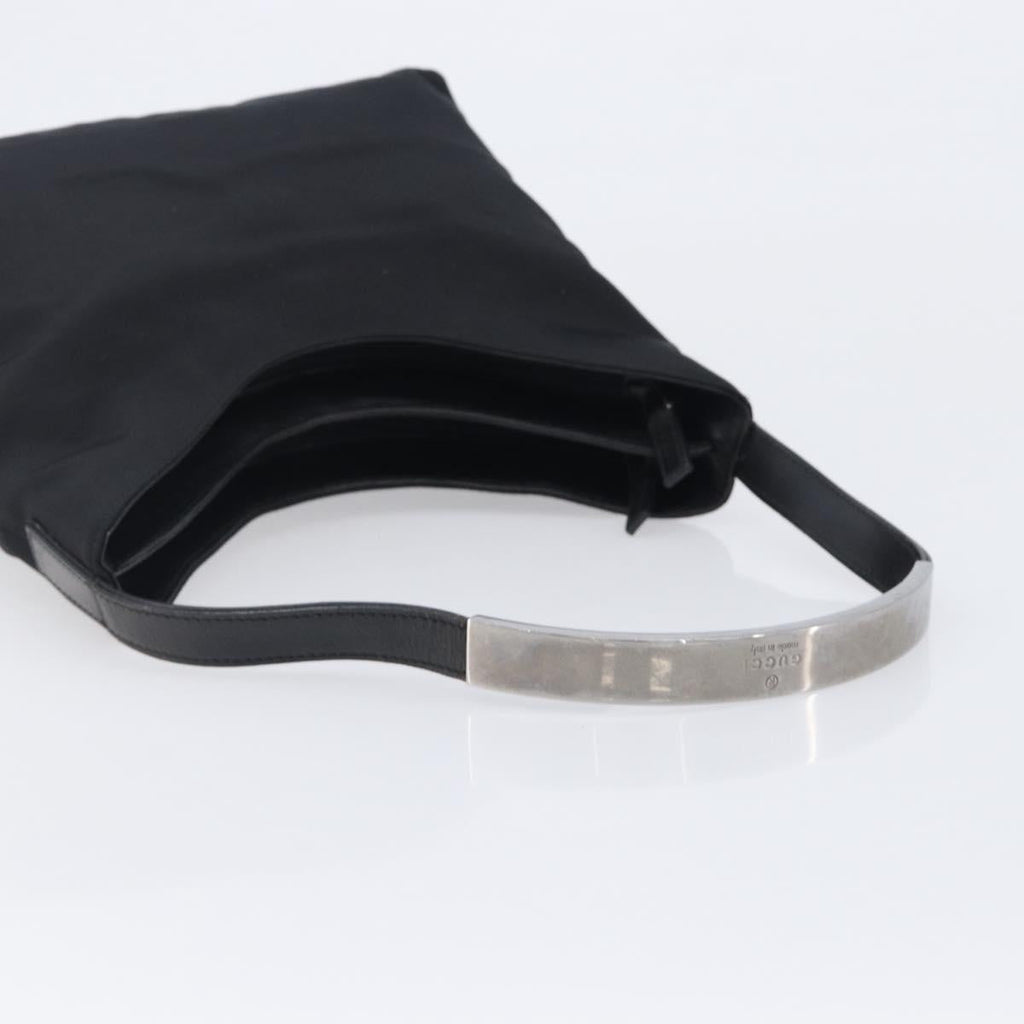 GUCCI Hand Bag Nylon Outlet Black Silver Auth hk4214