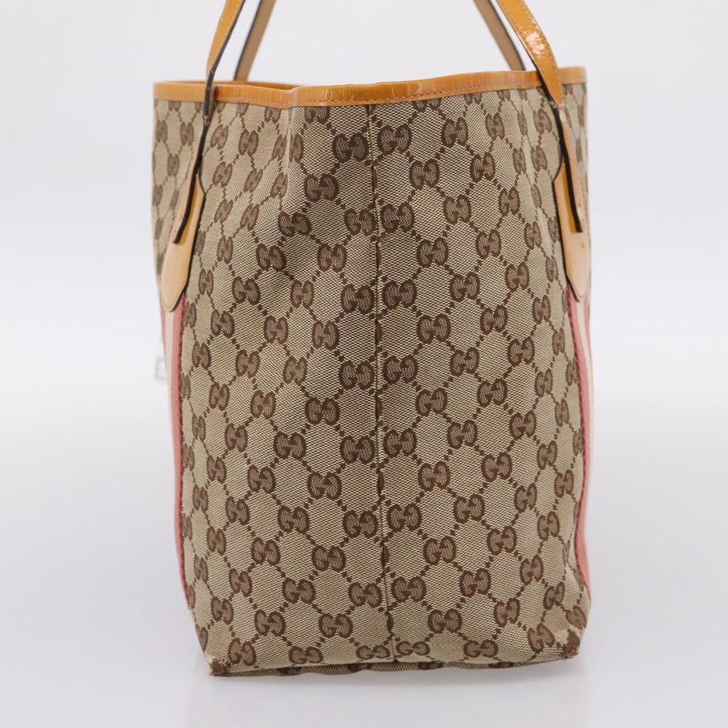 GUCCI GG Canvas Tote Bag Beige Gold 211976 Auth hk4219