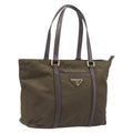 PRADA Tote Bag Nylon Green Gold Auth hk4229