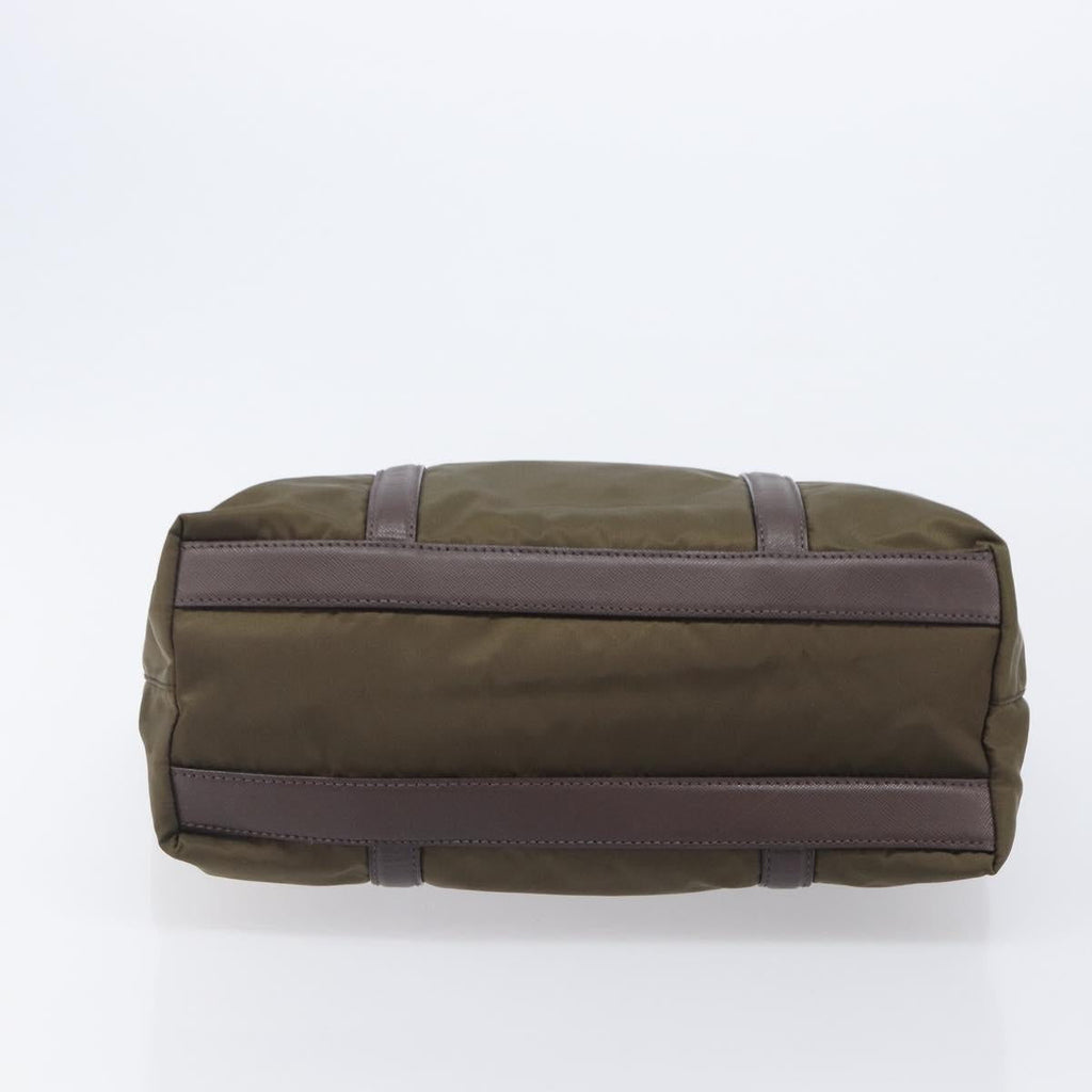 PRADA Tote Bag Nylon Green Gold Auth hk4229
