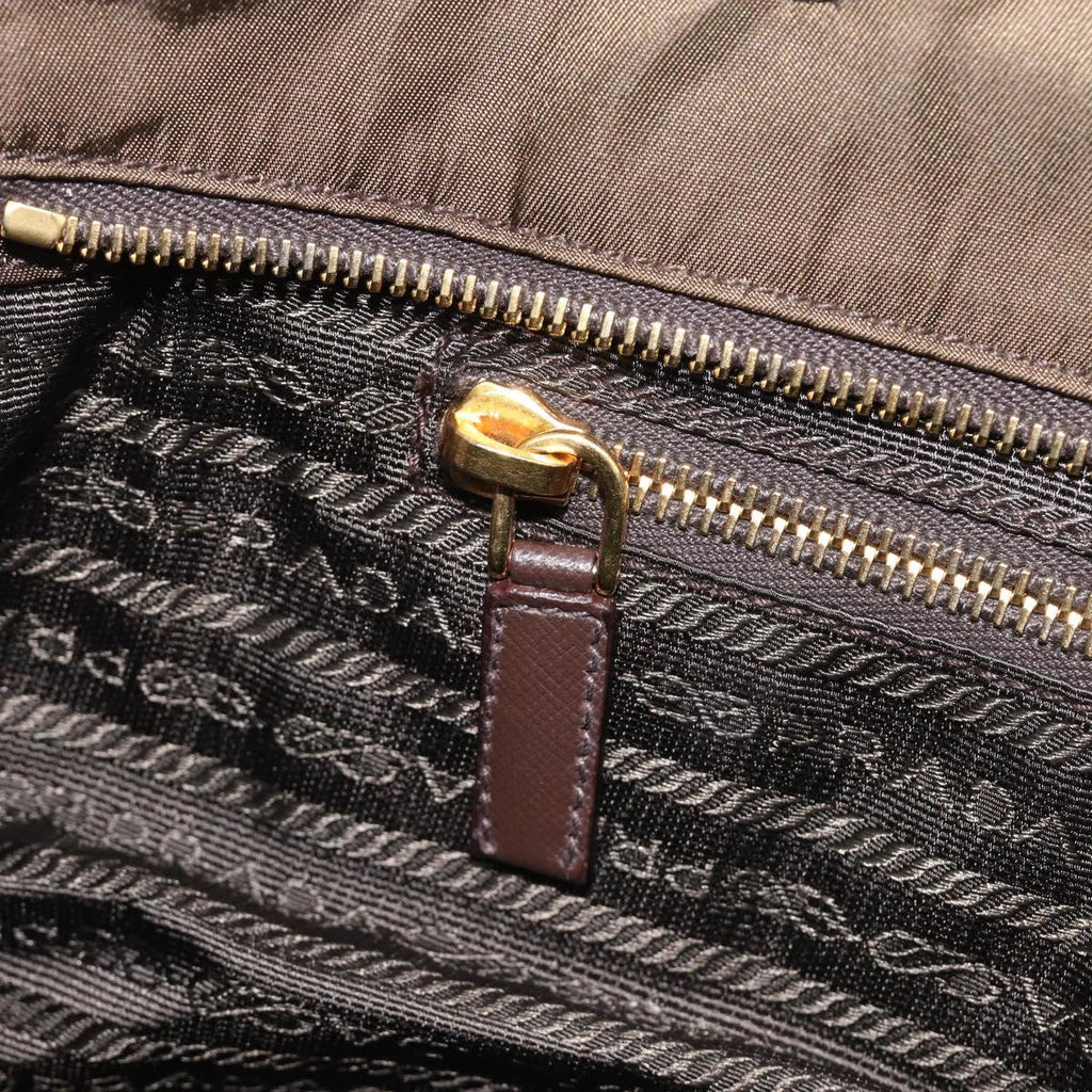 PRADA Tote Bag Nylon Green Gold Auth hk4229