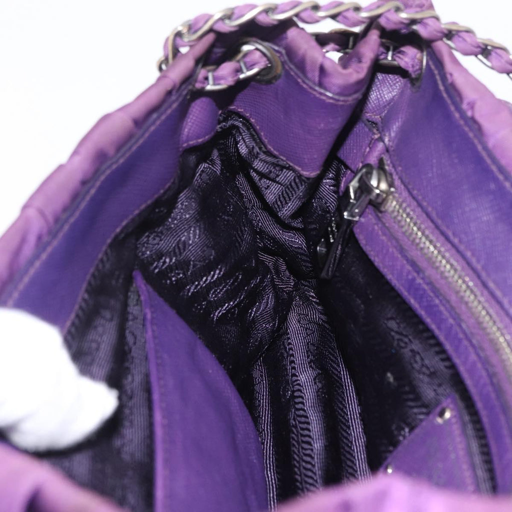 PRADA Chain Shoulder Bag Nylon Purple Silver Auth ka6524