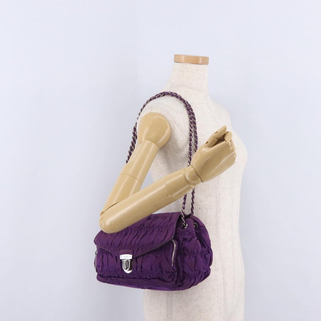 PRADA Chain Shoulder Bag Nylon Purple Silver Auth ka6524
