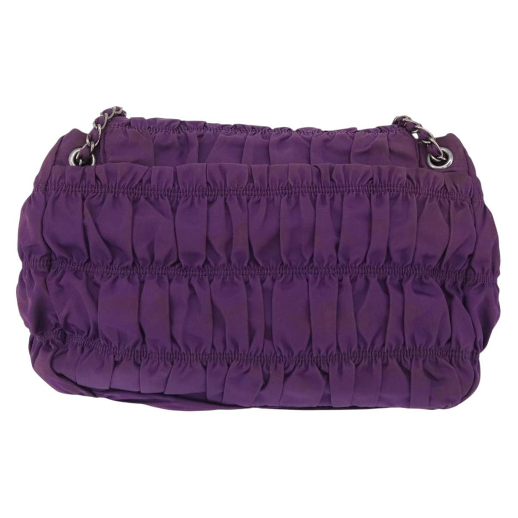PRADA Chain Shoulder Bag Nylon Purple Silver Auth ka6524