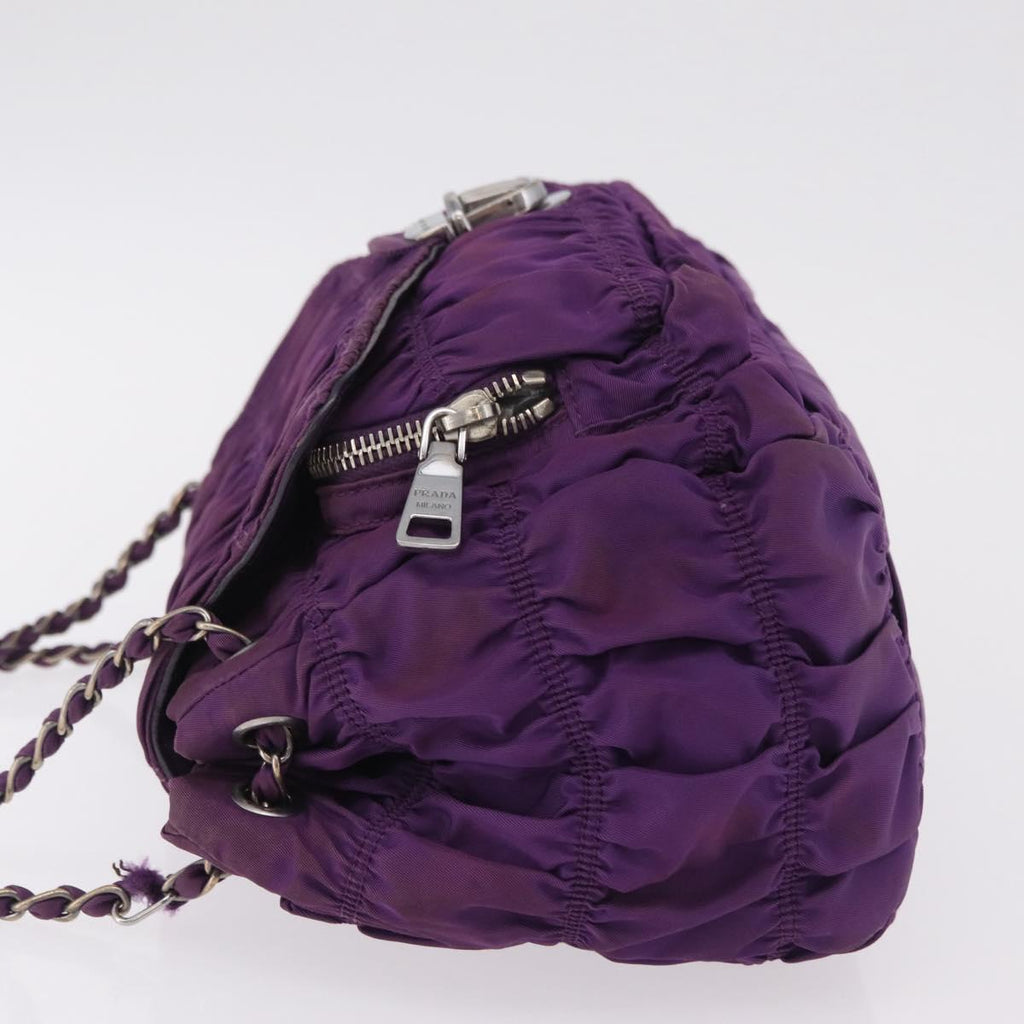 PRADA Chain Shoulder Bag Nylon Purple Silver Auth ka6524