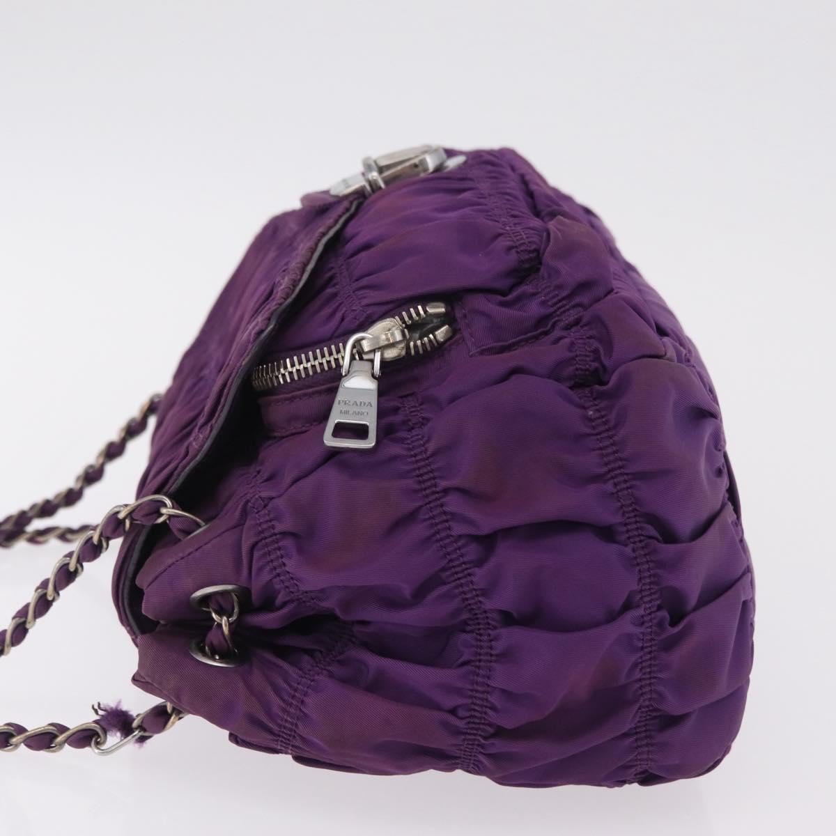PRADA Chain Shoulder Bag Nylon Purple Silver Auth ka6524