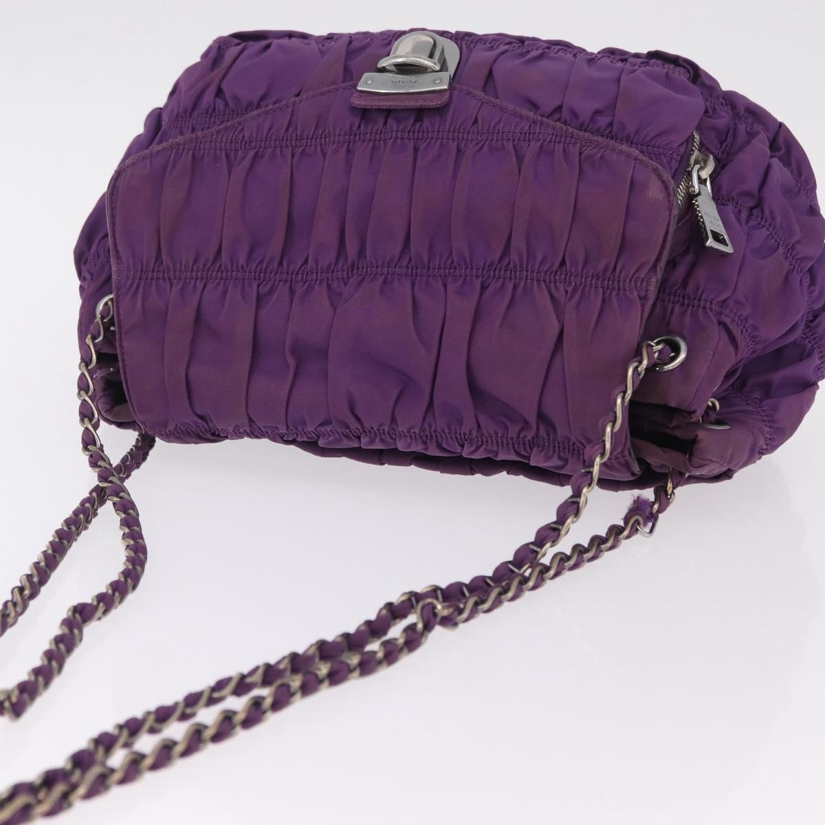 PRADA Chain Shoulder Bag Nylon Purple Silver Auth ka6524