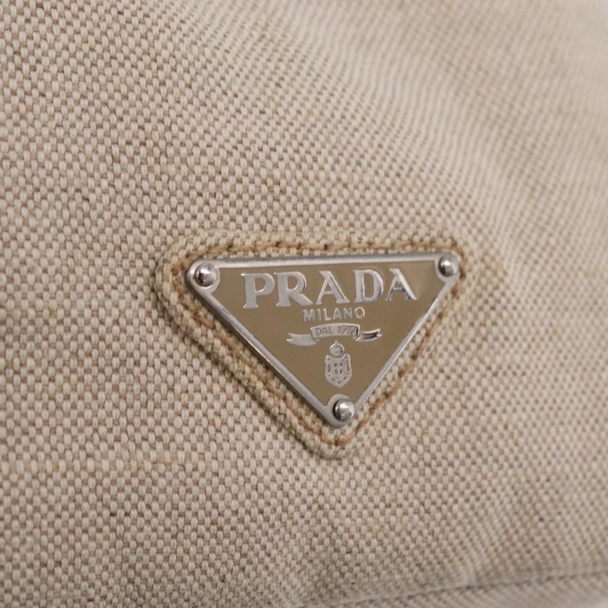 PRADA Canapa MM Hand Bag Canvas Beige Silver Auth ka6542
