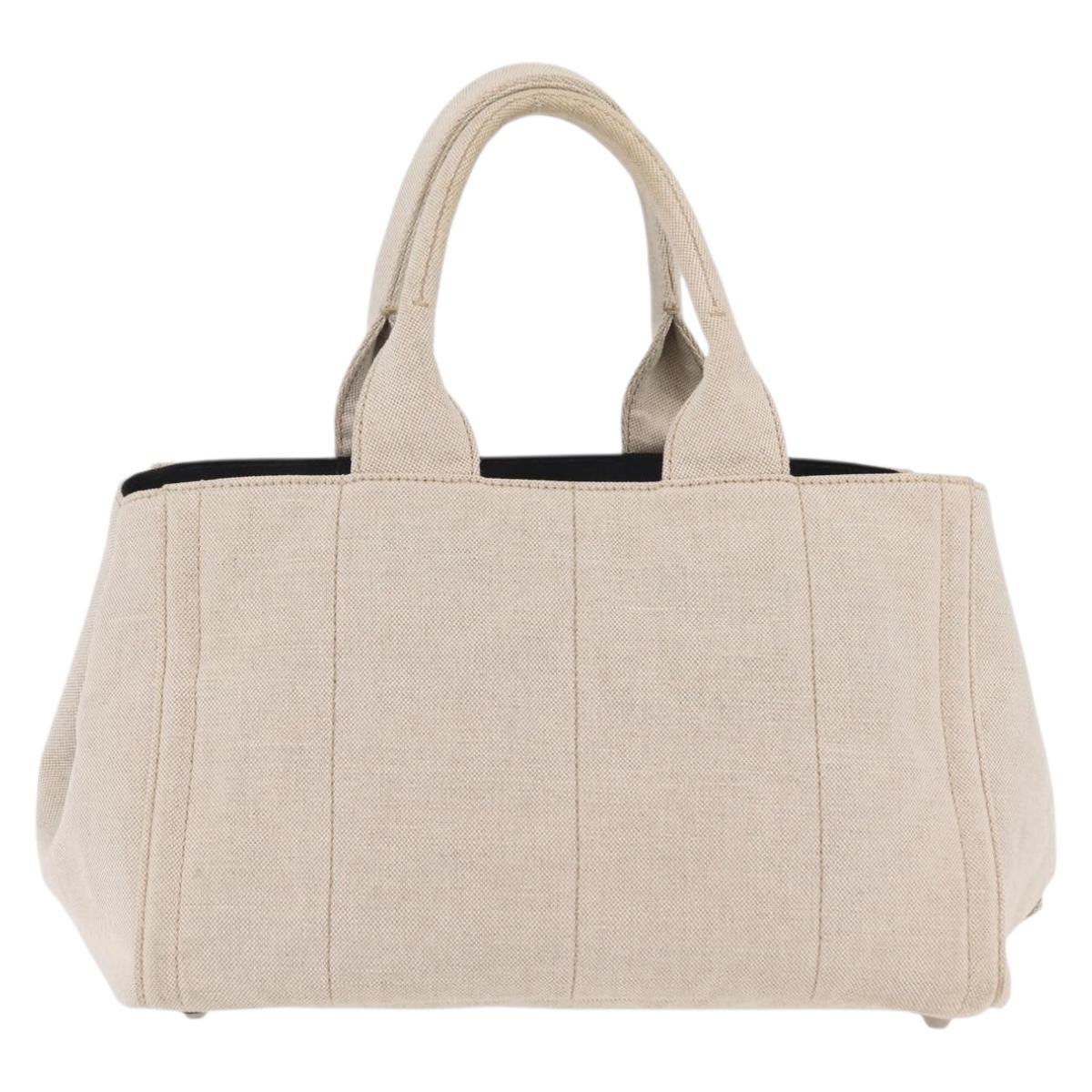 PRADA Canapa MM Hand Bag Canvas Beige Silver Auth ka6542