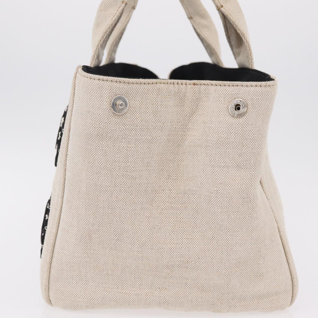 PRADA Canapa MM Hand Bag Canvas Beige Silver Auth ka6542
