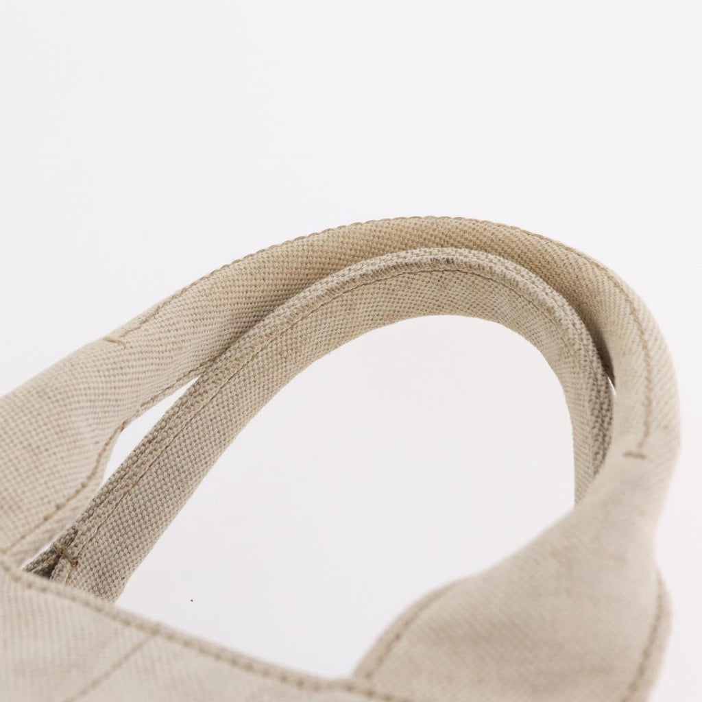 PRADA Canapa MM Hand Bag Canvas Beige Silver Auth ka6542