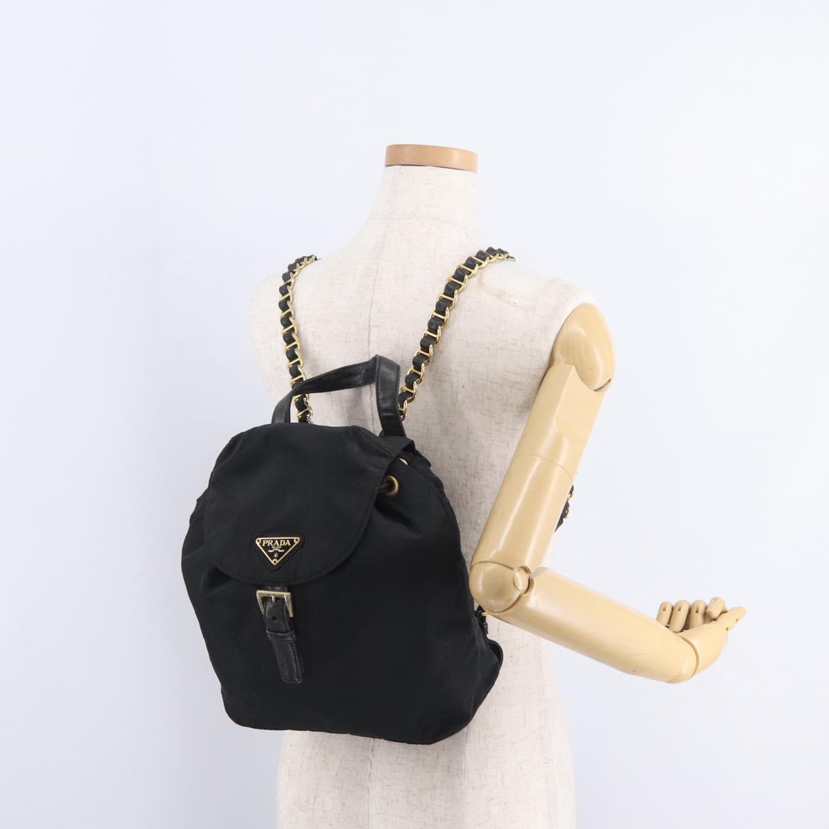 PRADA Backpack Nylon Black Gold Auth ka6591