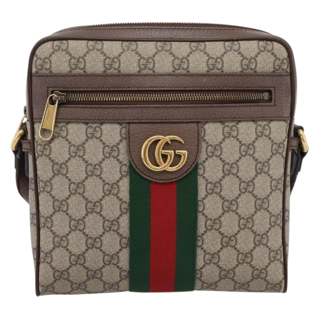 GUCCI GG Supreme Web Sherry Line Shoulder Bag PVC Beige Gold 547926 Auth ka6613V