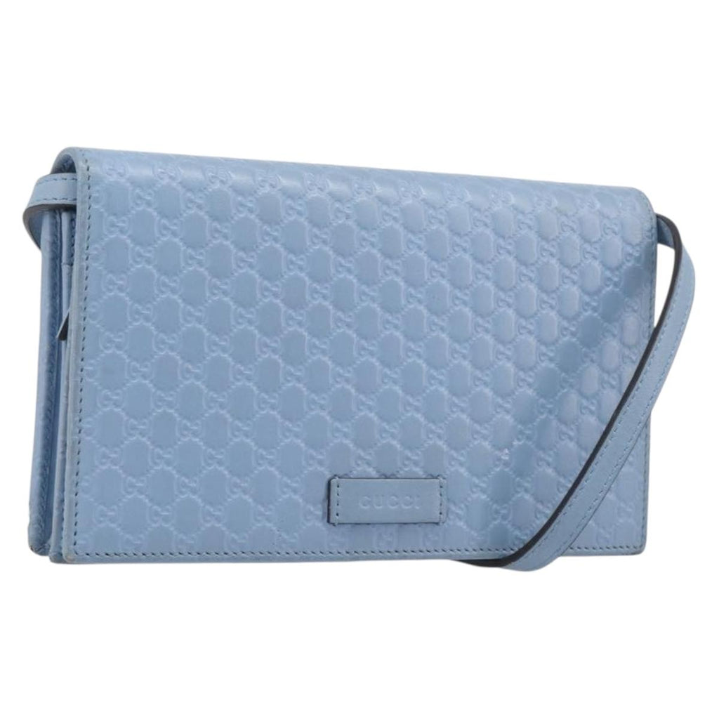 GUCCI Micro GG Canvas Guccissima Shoulder Wallet Leather Blue 466507 Auth ka6660
