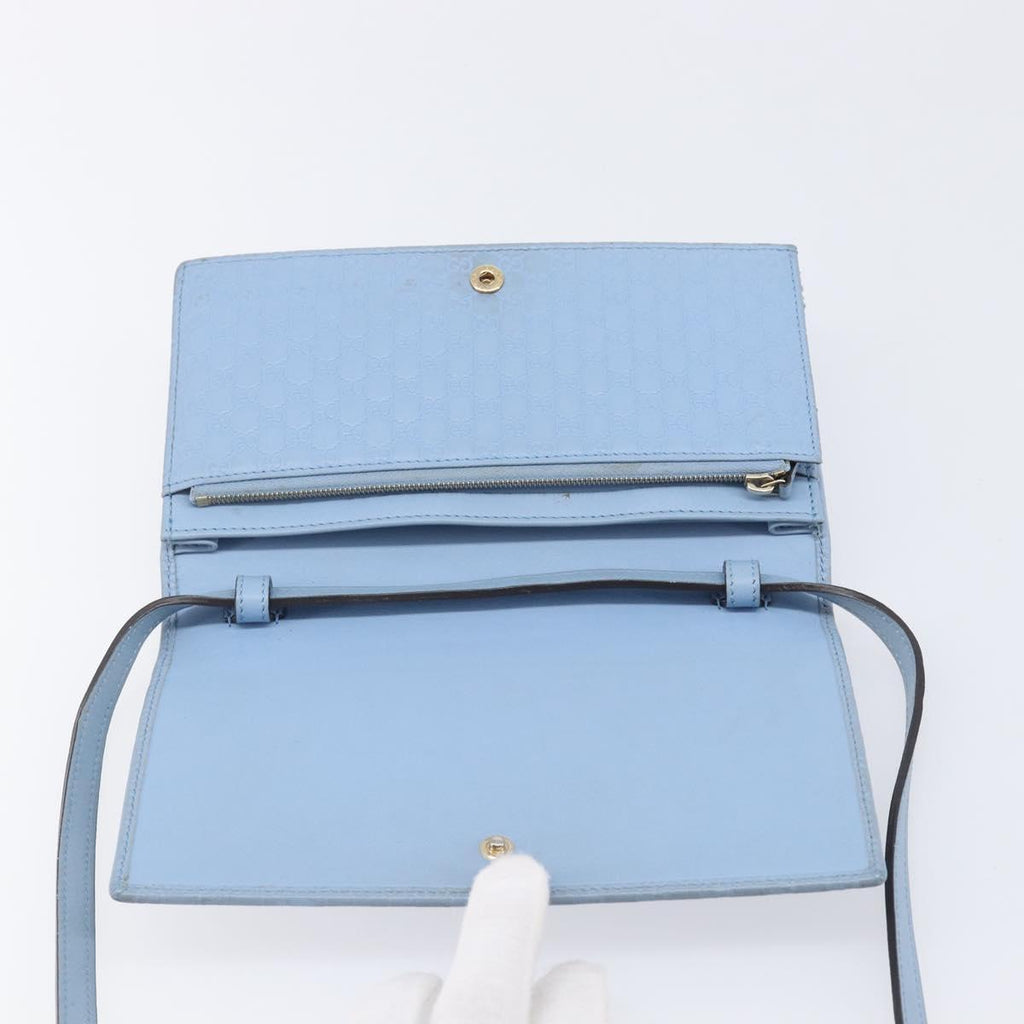 GUCCI Micro GG Canvas Guccissima Shoulder Wallet Leather Blue 466507 Auth ka6660