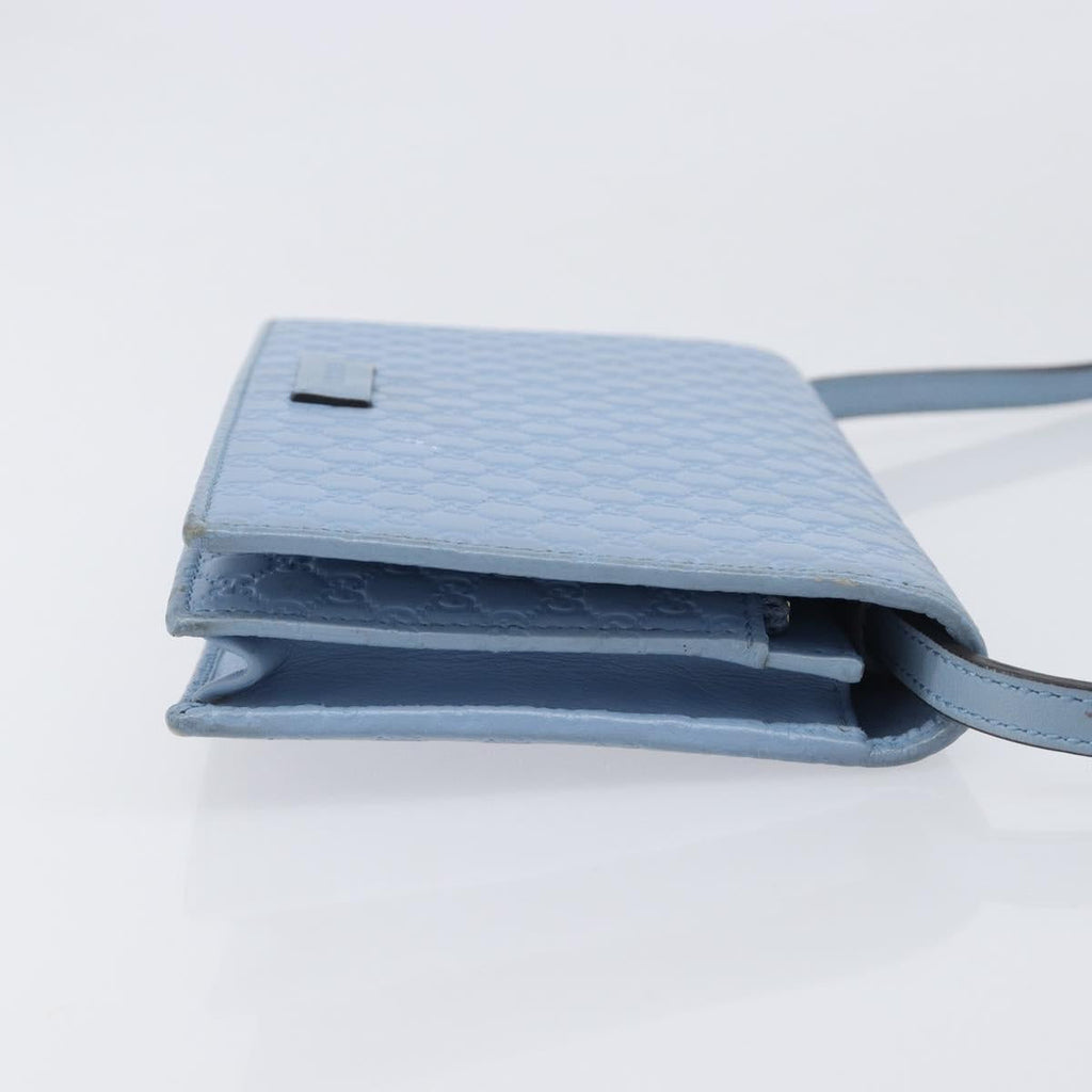 GUCCI Micro GG Canvas Guccissima Shoulder Wallet Leather Blue 466507 Auth ka6660