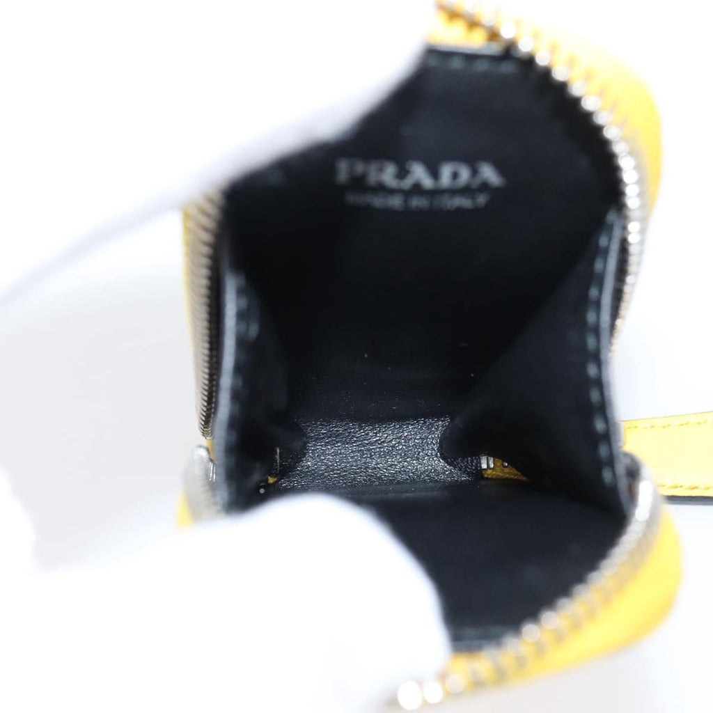 PRADA Triangle Shoulder Bag Leather Yellow Silver Auth ka6699M