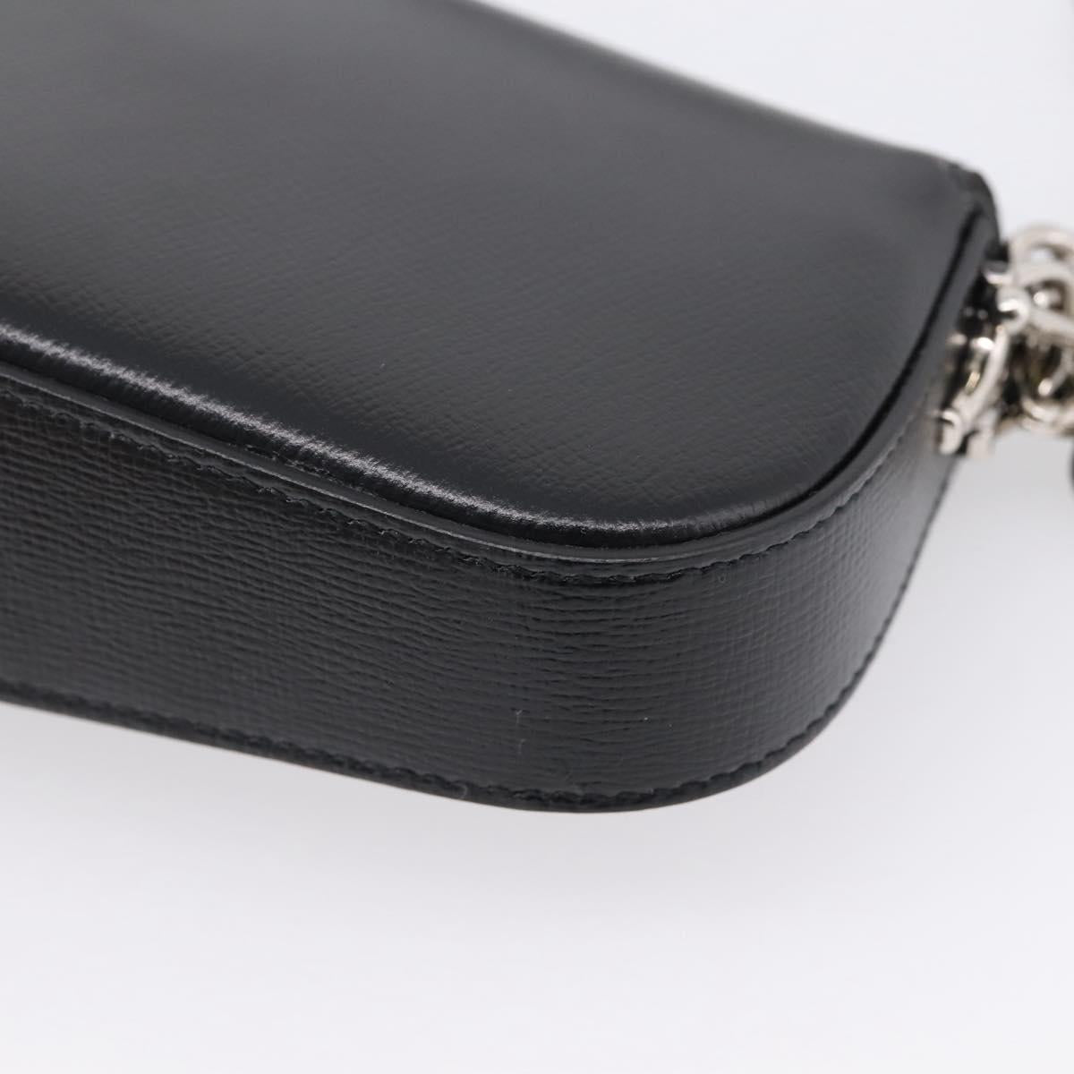 GUCCI Horsebit Chain Hand Bag Leather 2way Black Silver 774209 Auth ka6716M