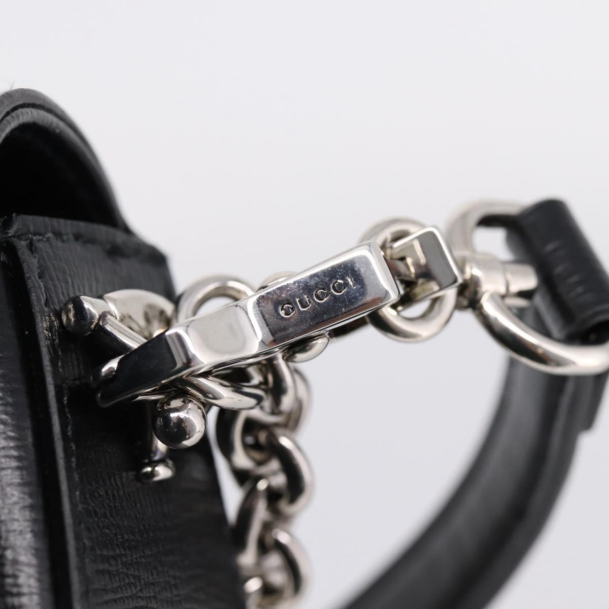 GUCCI Horsebit Chain Hand Bag Leather 2way Black Silver 774209 Auth ka6716M