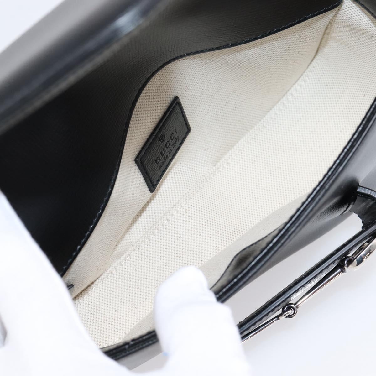 GUCCI Horsebit Chain Hand Bag Leather 2way Black Silver 774209 Auth ka6716M
