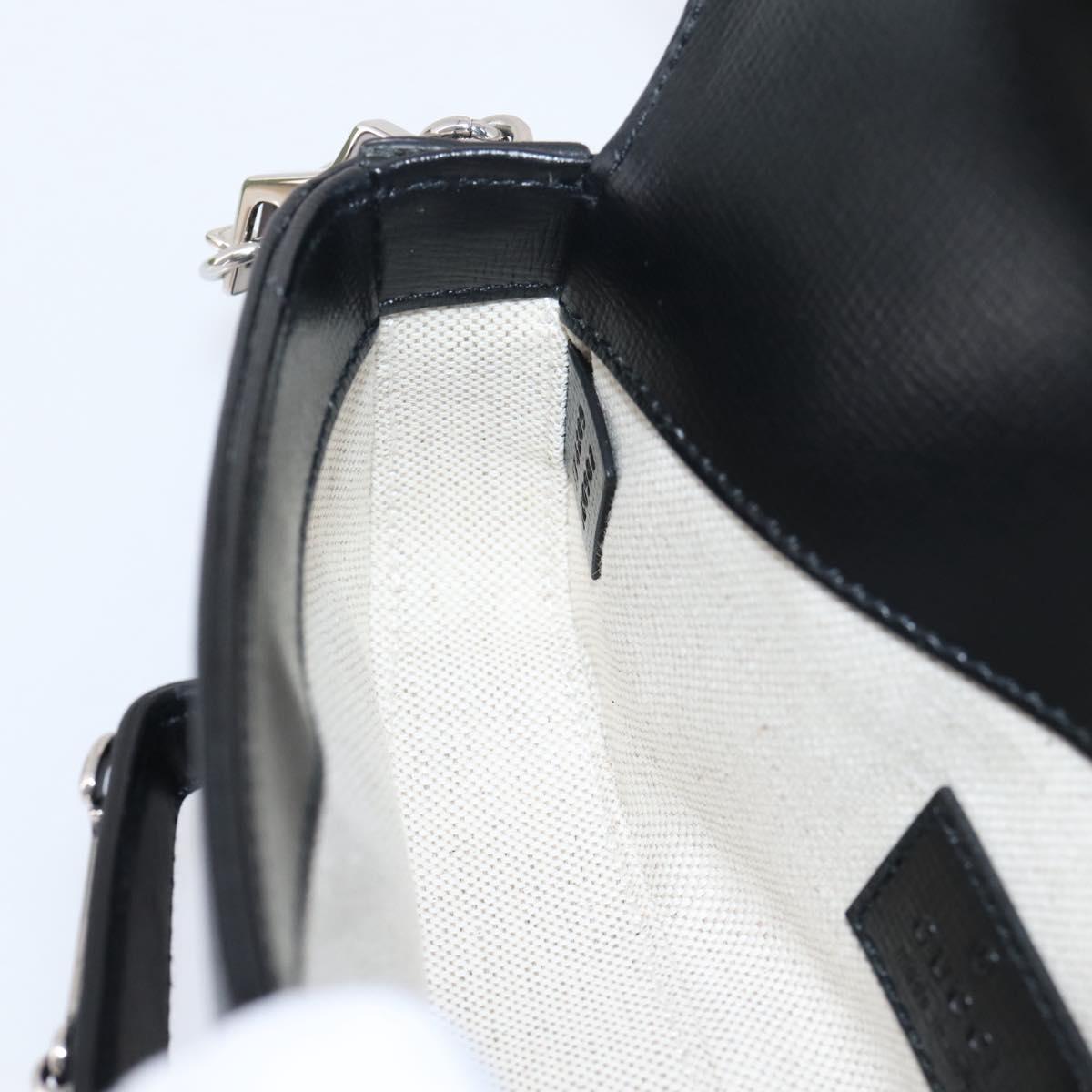 GUCCI Horsebit Chain Hand Bag Leather 2way Black Silver 774209 Auth ka6716M