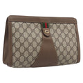 GUCCI GG Supreme Web Sherry Line Clutch Bag PVC Beige Gold 89 01 033 Auth ka6737