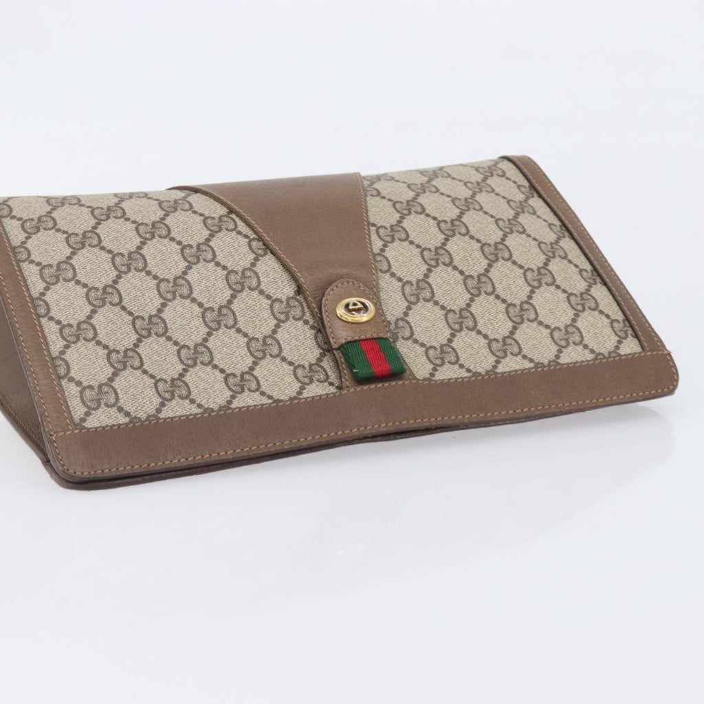 GUCCI GG Supreme Web Sherry Line Clutch Bag PVC Beige Gold 89 01 033 Auth ka6737