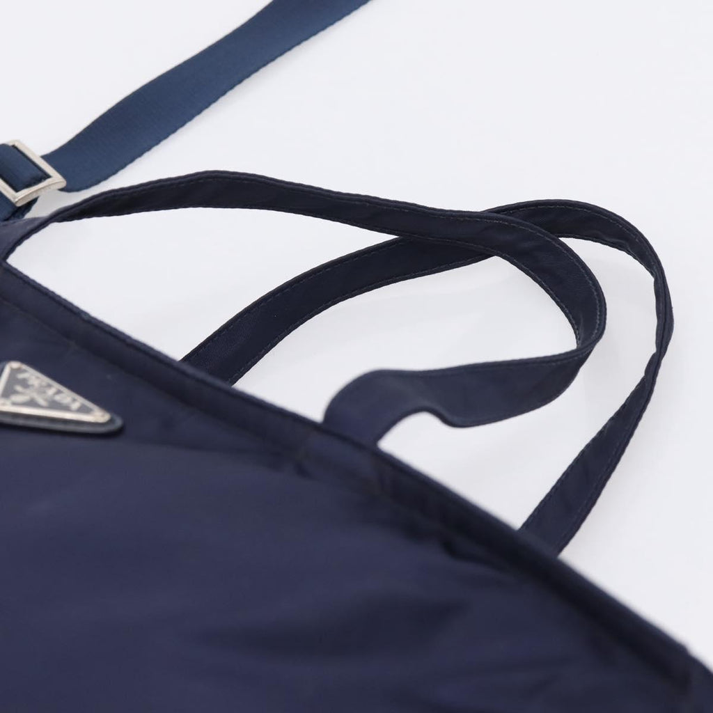 PRADA Tote Bag Nylon 2way Navy Silver Auth ka6740A