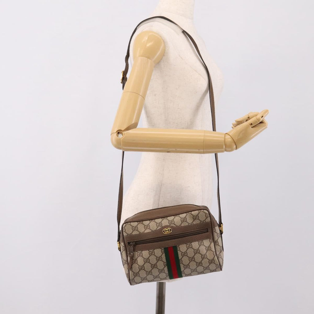 GUCCI GG Supreme Web Sherry Line Shoulder Bag PVC Beige 98 02 004 Auth ka6747